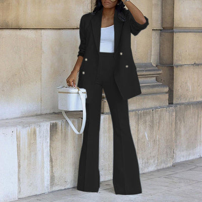 Ensemble blazer deux pièces élégant avec boutons et poches pour femme | Idéal en toutes saisons