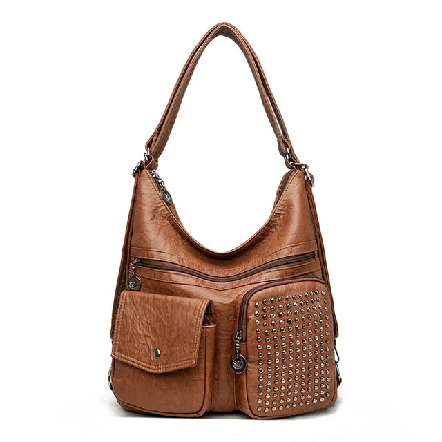 Vintpack - sac à dos en cuir avec goujons - Idéal pour l'école et les voyages - Détails de voyage - Compact