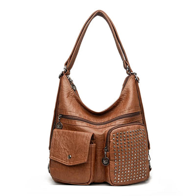 Vintpack - sac à dos en cuir avec goujons - Idéal pour l'école et les voyages - Détails de voyage - Compact