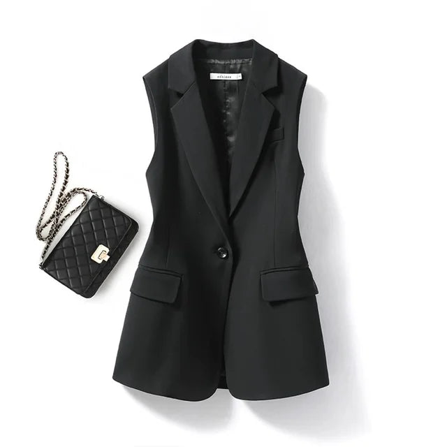 Gilet classico da donna monopetto senza maniche con collo a revers