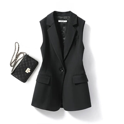Gilet classico da donna monopetto senza maniche con collo a revers