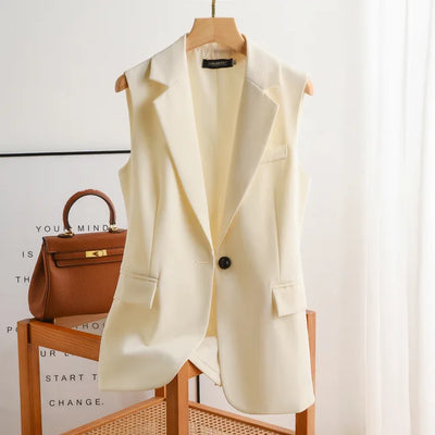 Gilet classico da donna monopetto senza maniche con collo a revers