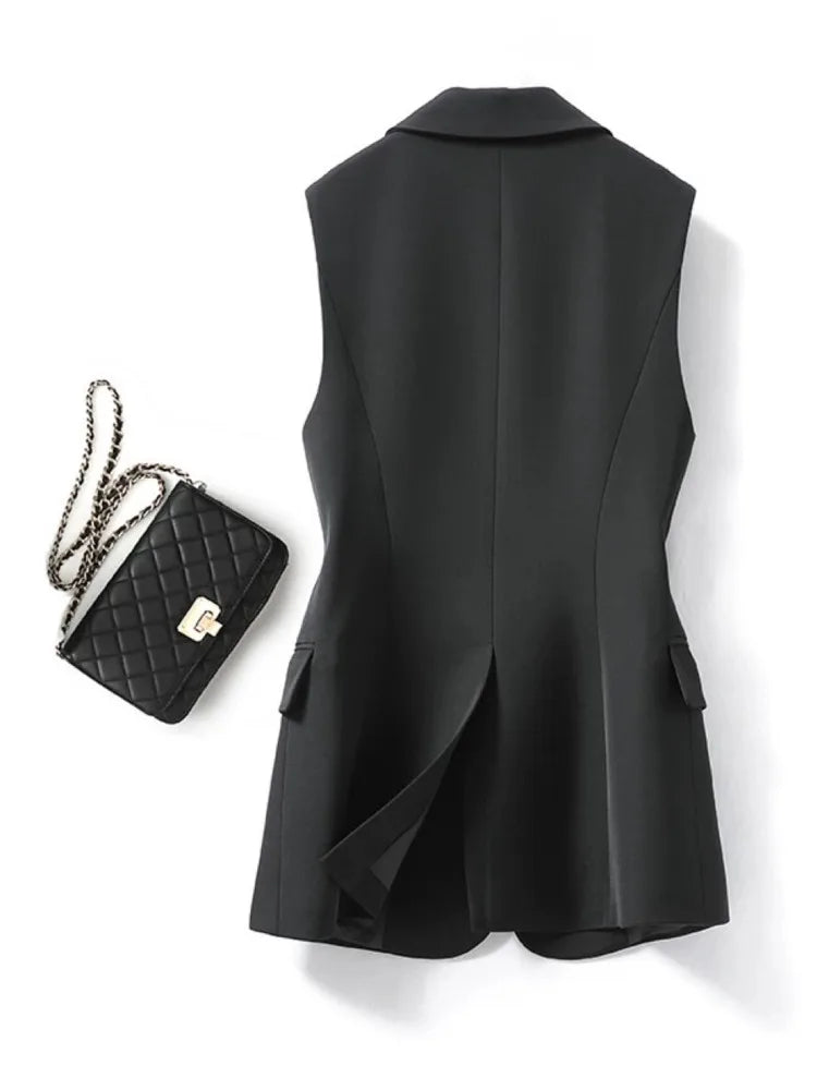 Gilet classico da donna monopetto senza maniche con collo a revers