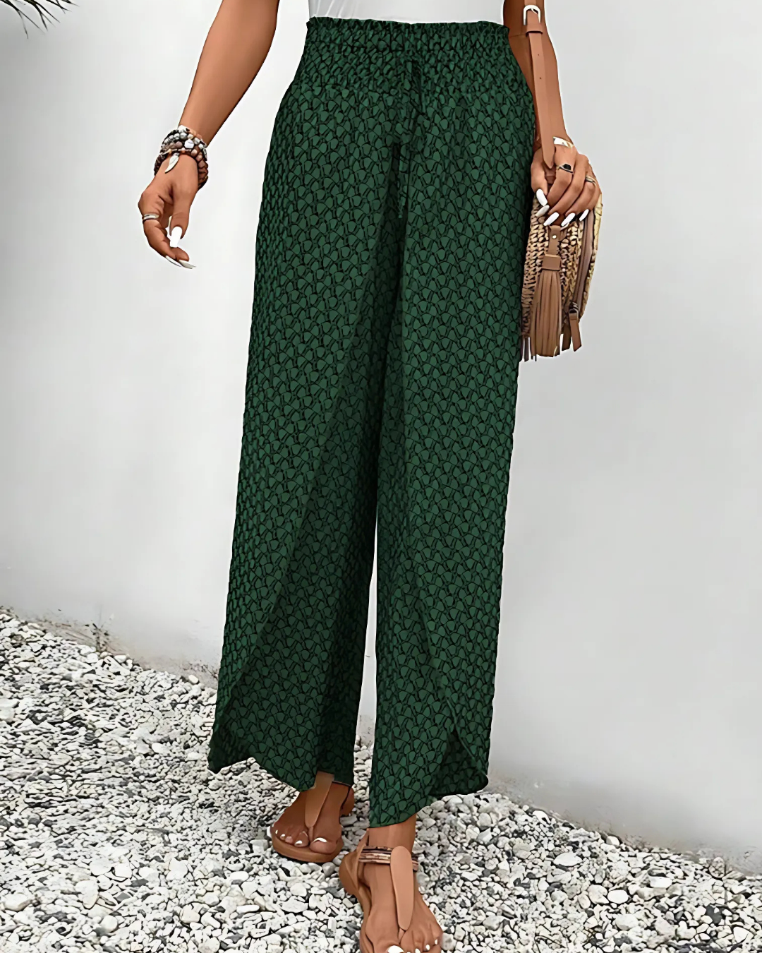 Pantalon d'été pour femme à imprimé géométrique