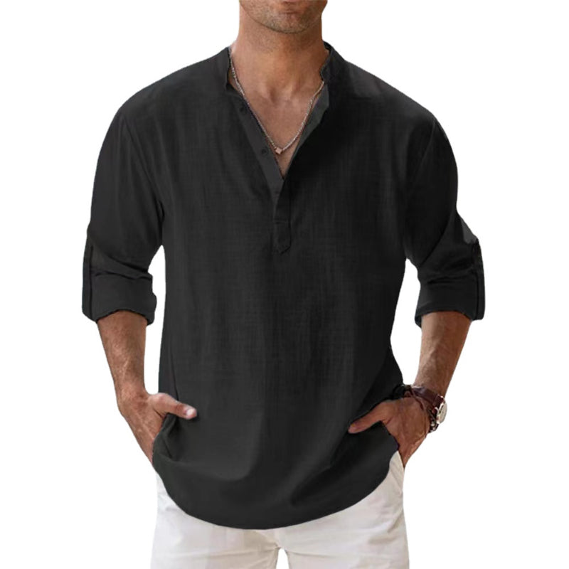 Lunari - Chemise homme en lin à col Henley