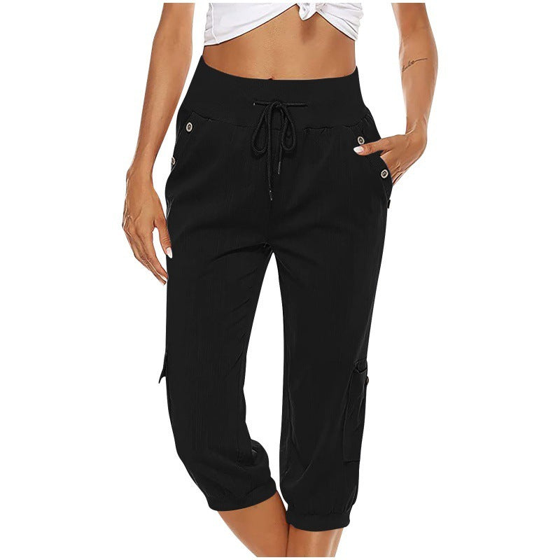 Juliet - Pantalon court en coton et lin avec poches cargo