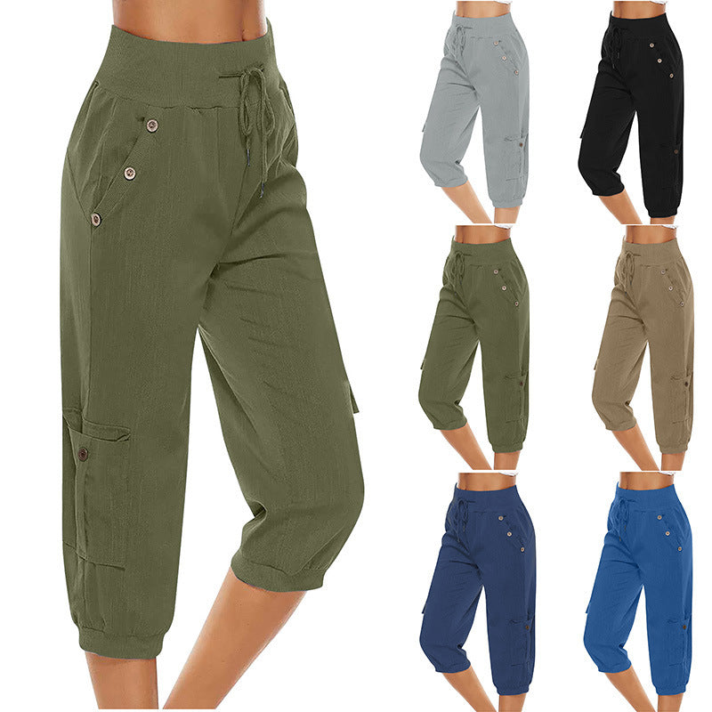 Juliet - Pantalon court en coton et lin avec poches cargo