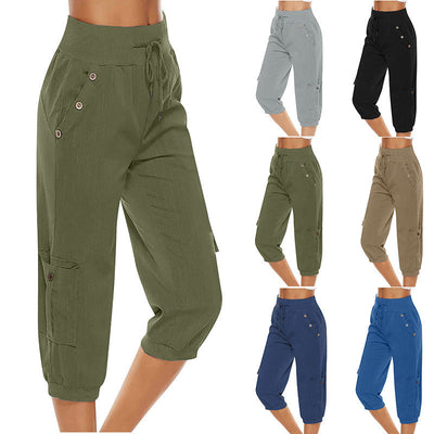Juliet - Pantalon court en coton et lin avec poches cargo
