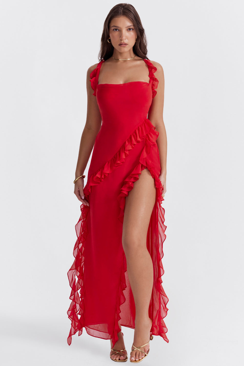 Abito Melantha da donna - Spalline regolabili - Dettaglio volant - Spacco alto - Taglio elegante