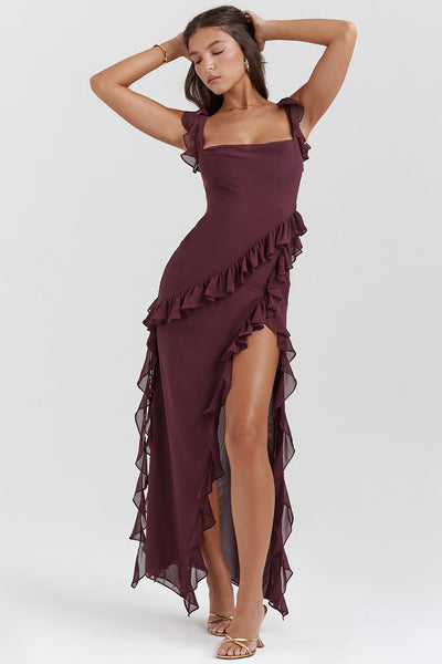 Abito Melantha da donna - Spalline regolabili - Dettaglio volant - Spacco alto - Taglio elegante
