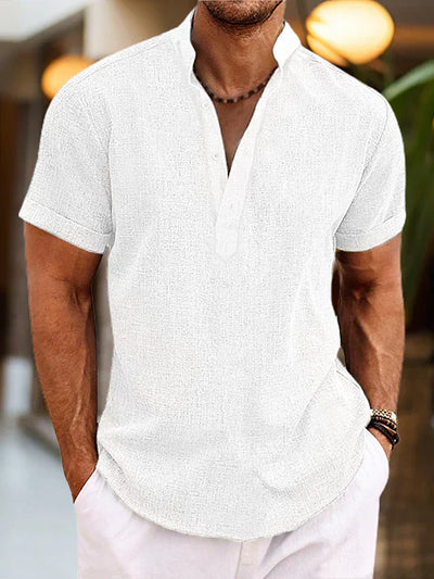 Camicia Silas da uomo in lino - Camicia estiva traspirante con colletto Henley e maniche corte