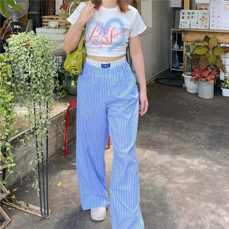 Gabrielle - Pantalon large à rayures verticales