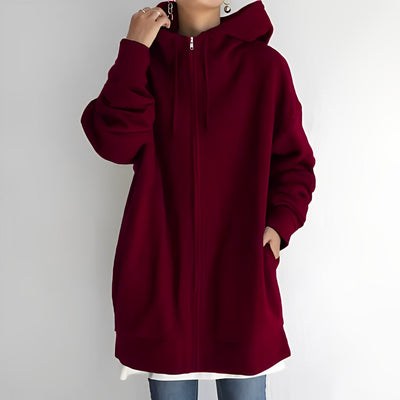 Giacca lunga con cappuccio e coulisse per donna