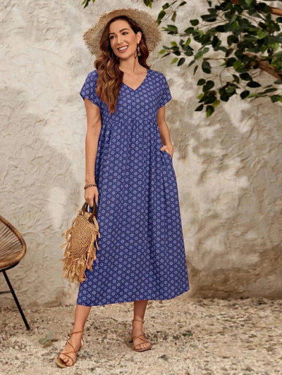Aganietta - Nuovo abito vintage con scollo a V in lino e cotone