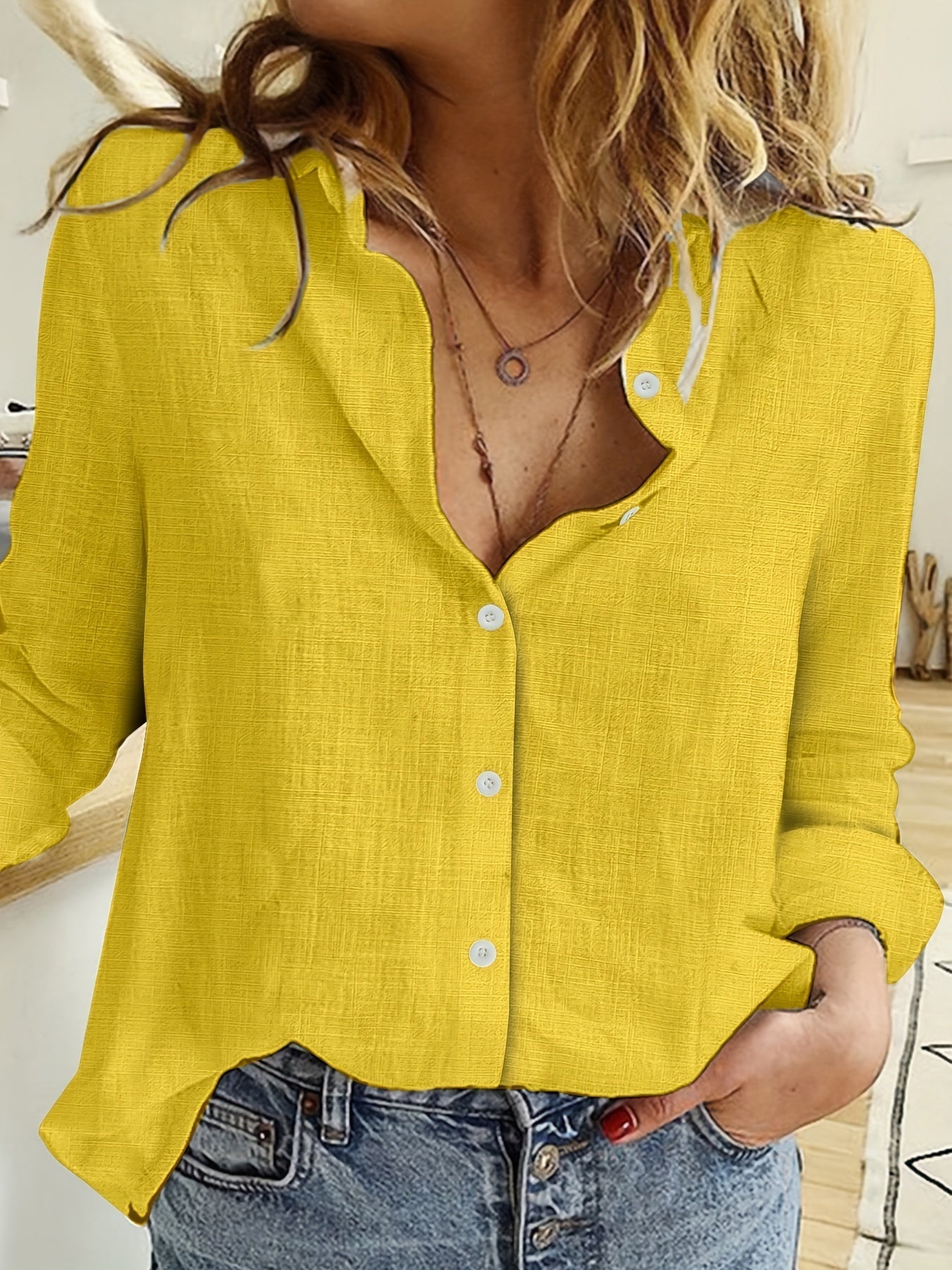 Chemise décontractée en lin à manches longues pour femme pour le printemps et l'automne