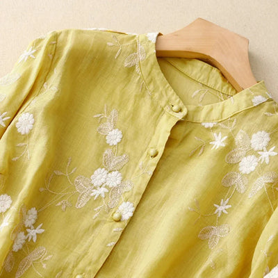 Camicetta elegante da donna ricamata con maniche a mezza lunghezza