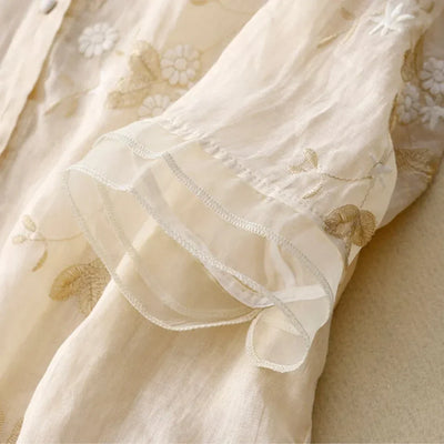 Camicetta elegante da donna ricamata con maniche a mezza lunghezza