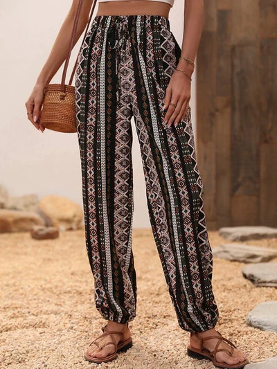Pantalones harén con estampado de elefante bohemio, corte holgado