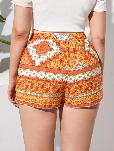 Short bohème à motifs floraux pour l'été 2025, grande taille