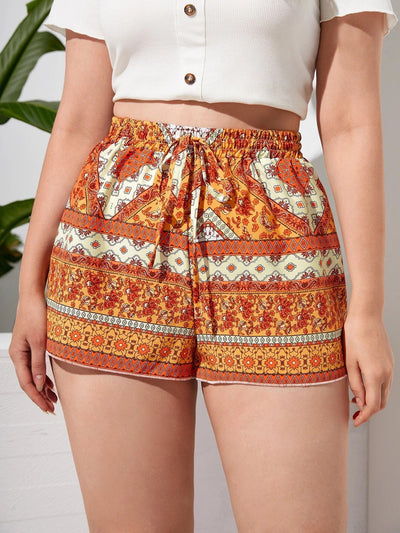 Short bohème à motifs floraux pour l'été 2025, grande taille