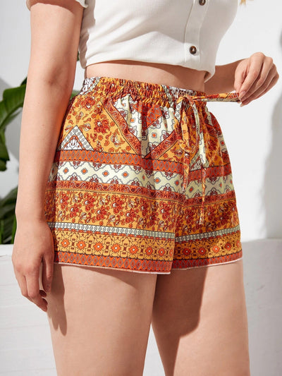 Short bohème à motifs floraux pour l'été 2025, grande taille