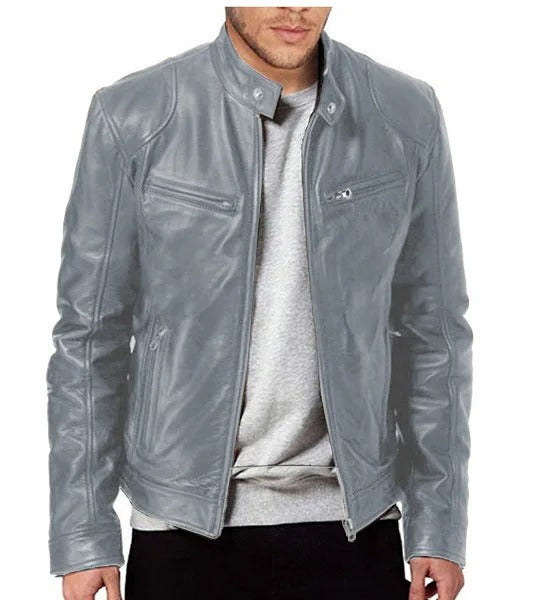 Chaqueta de brodie de cuero Pu-pi con collar elevado