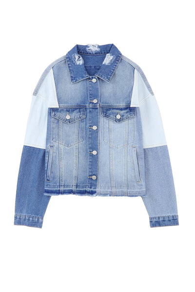 Chaqueta de mezclilla con mosaicos y borde incautado - Mujer