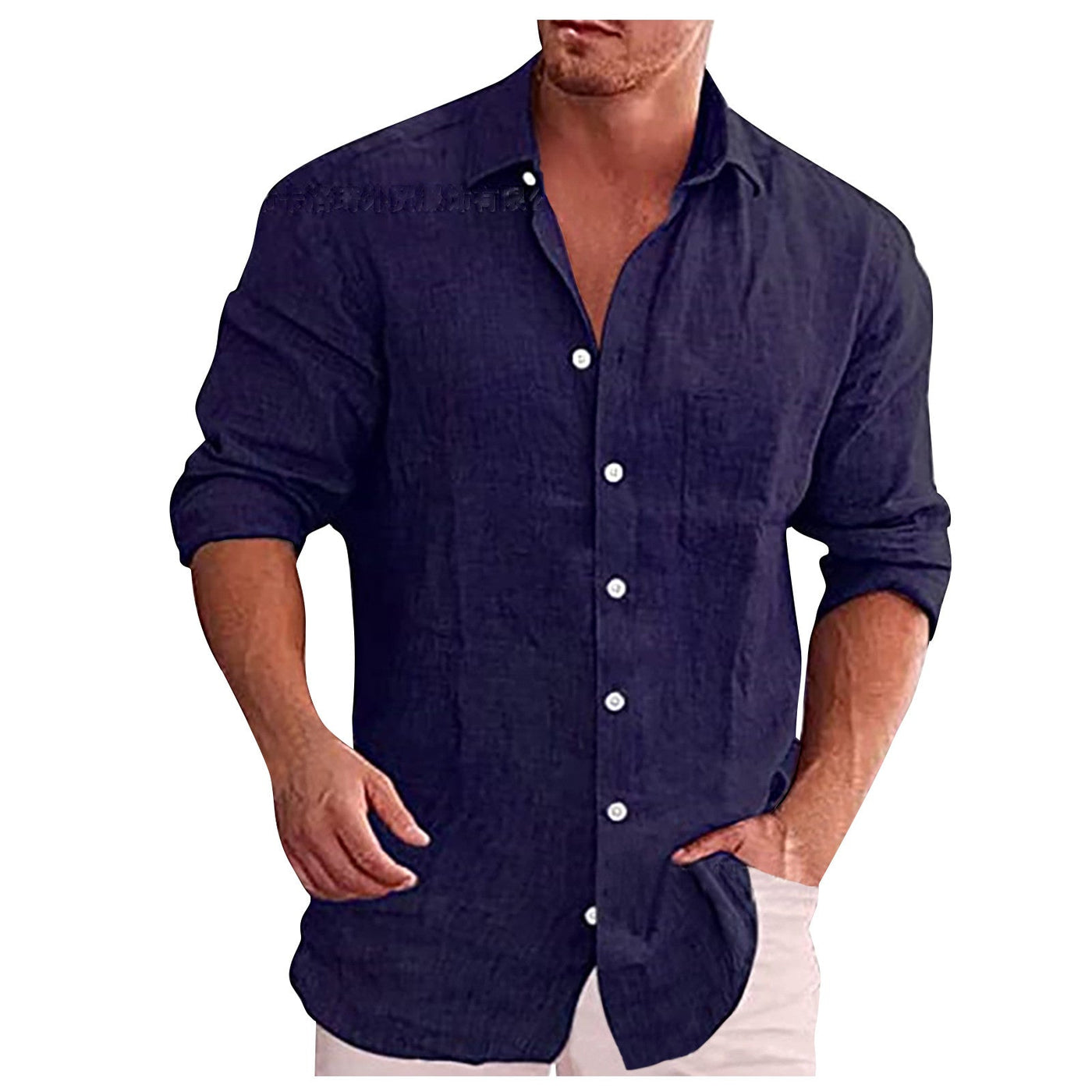 Camisa de lino de hombre con cuello vuelto
