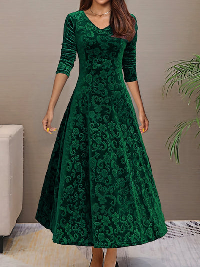Vestido de terciopelo con escote en V para mujer: ideal para primavera/verano