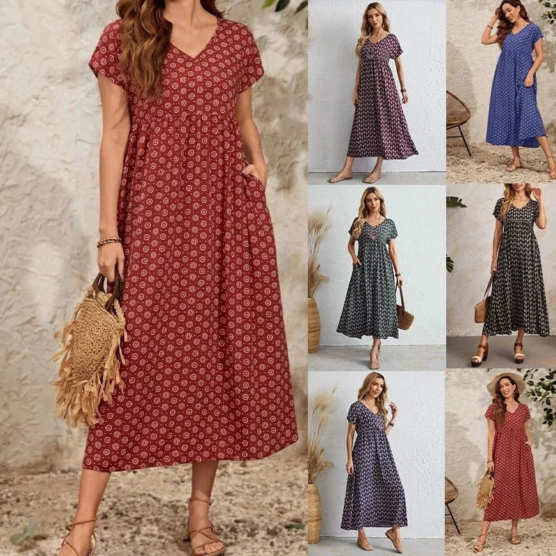 Aganietta - Nuovo abito vintage con scollo a V in lino e cotone