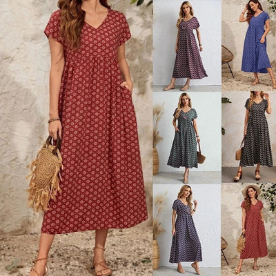 Aganietta - Nuovo abito vintage con scollo a V in lino e cotone