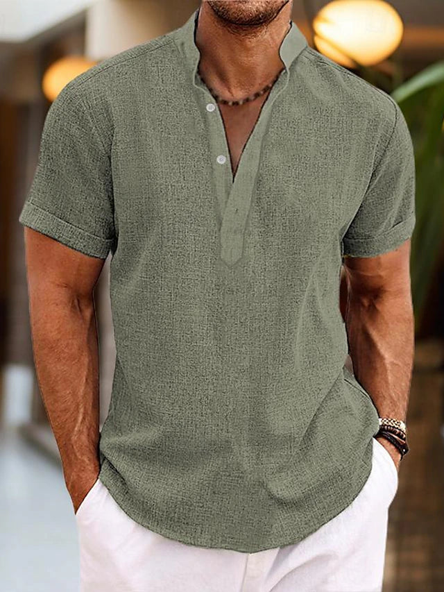 Camicia Silas da uomo in lino - Camicia estiva traspirante con colletto Henley e maniche corte