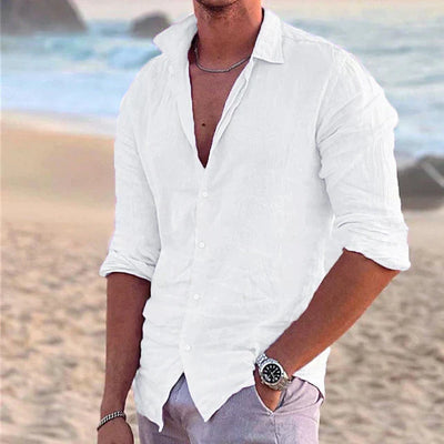 Chemise en lin à manches longues pour homme - Printemps, Été