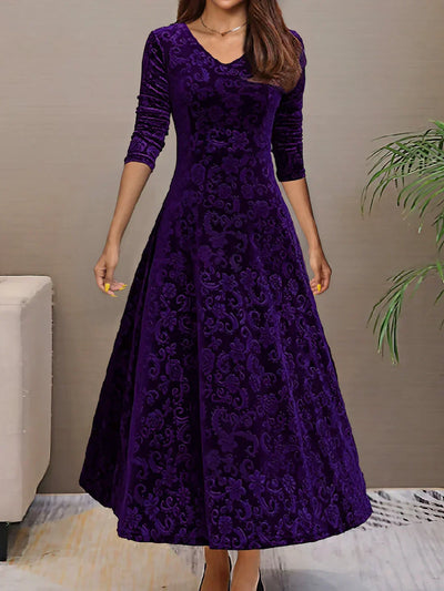 Vestido de terciopelo con escote en V para mujer: ideal para primavera/verano