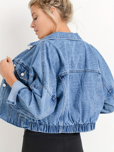 Chaqueta de mezclilla azul con cuello de revers