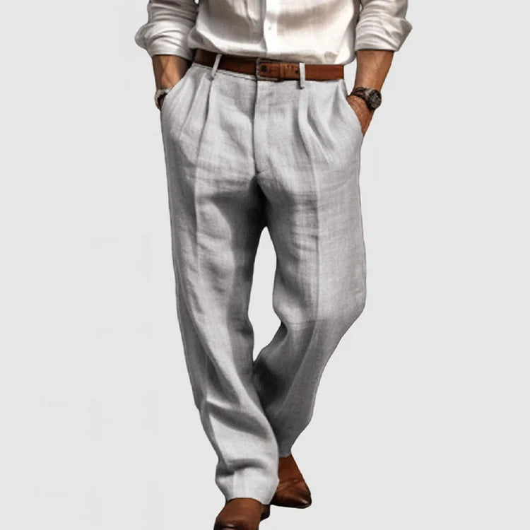 Pantalon décontracté coupe droite en coton et lin pour homme - Adriano