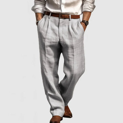 Pantalon décontracté coupe droite en coton et lin pour homme - Adriano