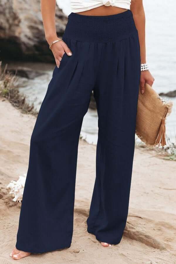 Pantalon en lin Breezeflow pour femme, taille élastique, jambes larges, été 2025