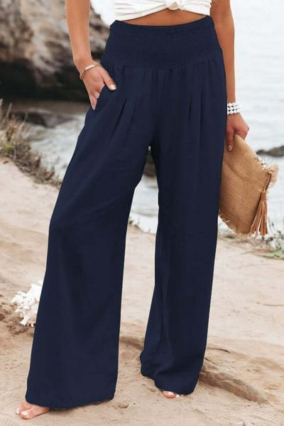 Pantalon en lin Breezeflow pour femme, taille élastique, jambes larges, été 2025