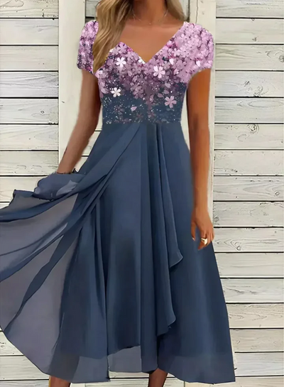 Emelia - Vestido largo asimétrico de lentejuelas y gasa