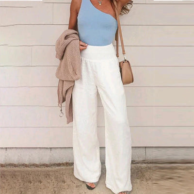 Pantalon d'été pour femme avec tissu large et respirant et taille élastique