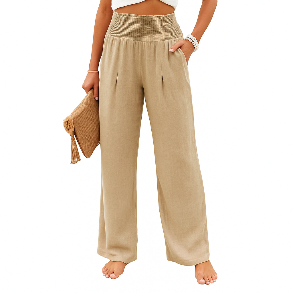 Pantalon d'été pour femme avec tissu large et respirant et taille élastique