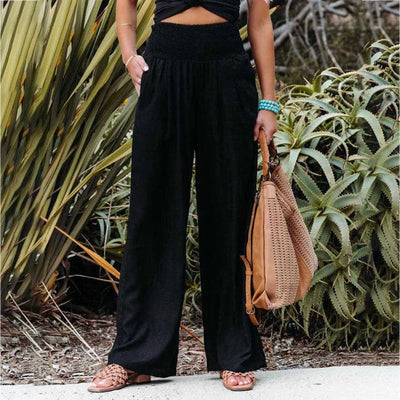 Pantalon d'été pour femme avec tissu large et respirant et taille élastique