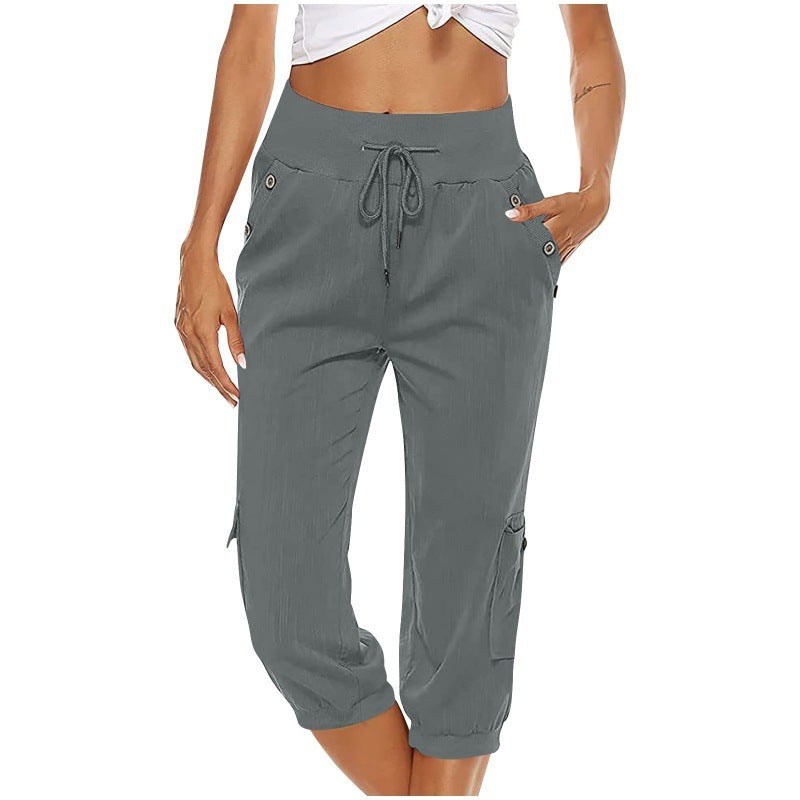 Juliet - Pantalon court en coton et lin avec poches cargo