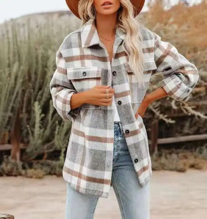Camisa rústica de estilo escocés para mujer 