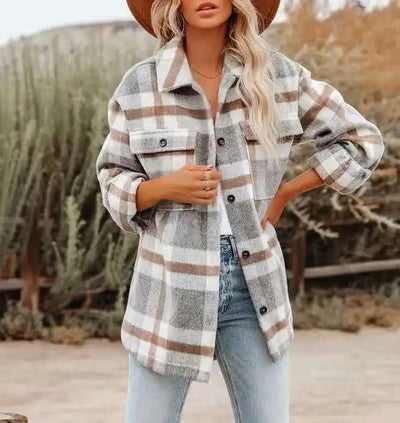 Camisa rústica de estilo escocés para mujer 