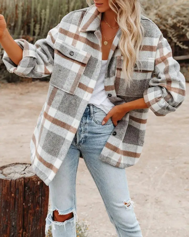 Camisa rústica de estilo escocés para mujer 