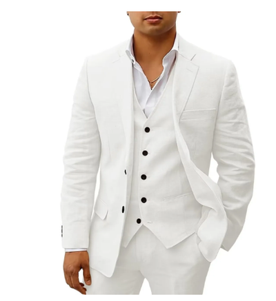 Elegante traje de tres piezas para hombre: ideal para una boda de verano o para vestir de etiqueta.