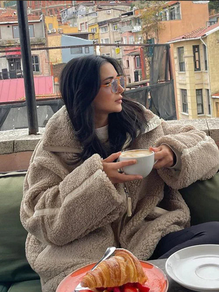 Avelena - Giacca Teddy calda e oversize