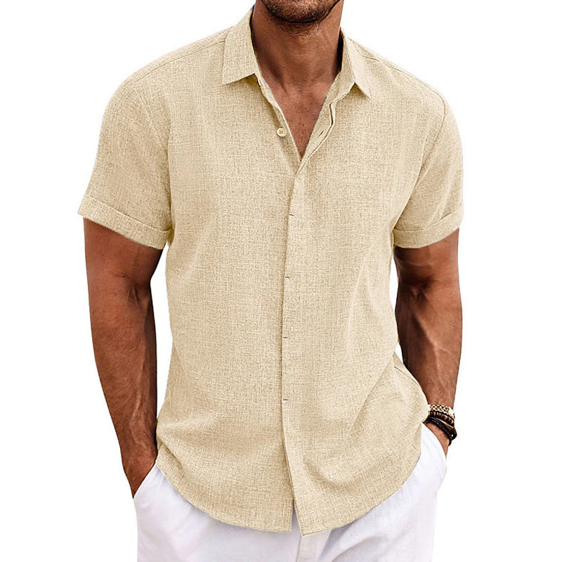 Camisa de manga corta de algodón y lino para hombre - Lunari